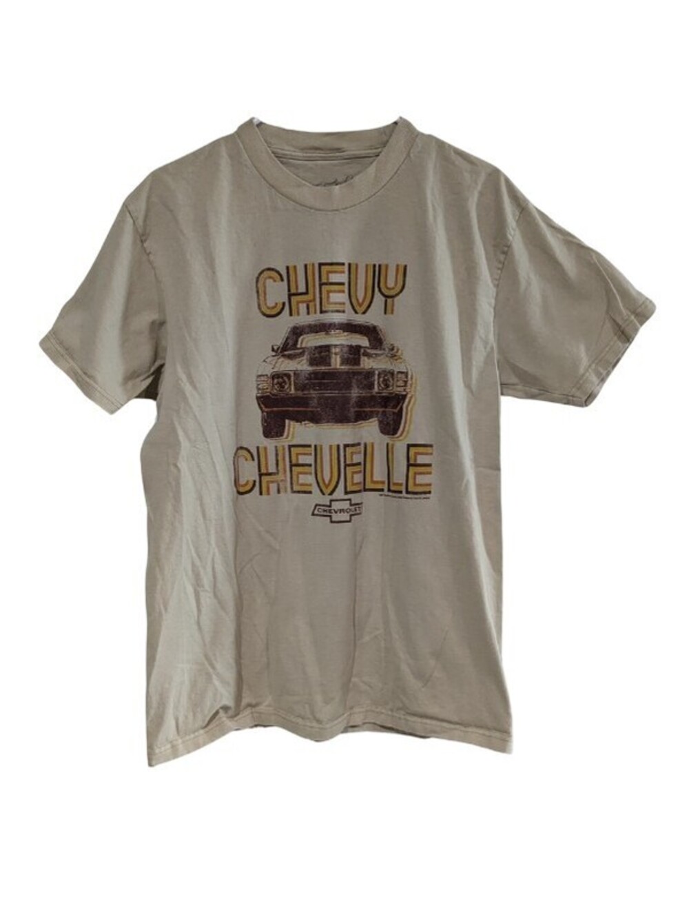TeeLuv Men's Chevy Chevelle Distressed Graphic Tee, Beige, Medium, Muscle Car